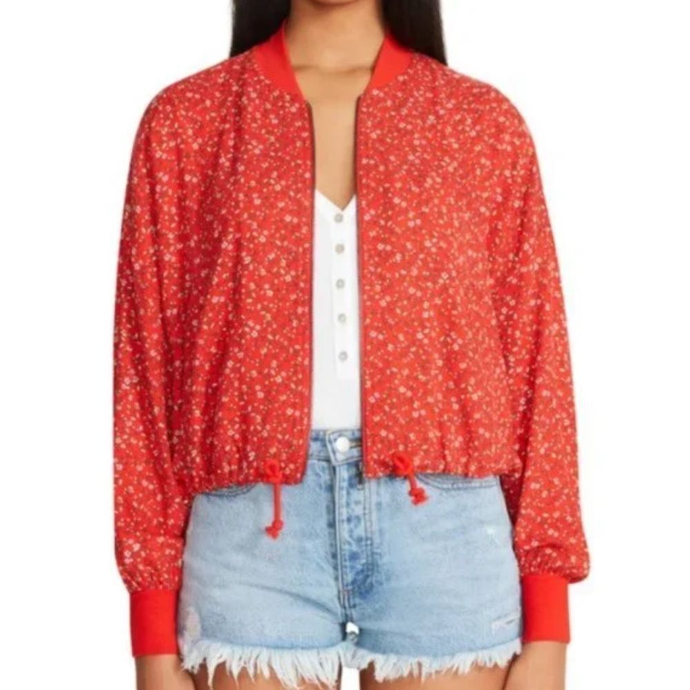 BB Dakota Steve‎ Madden Women's XL Red Floral Bomber Jacket Lightweight Zip Up